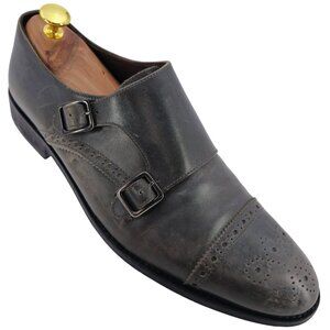 Bruno Magli Italy Gray Leather Double Monk Strap Loafers Men size 11 Dress Shoes